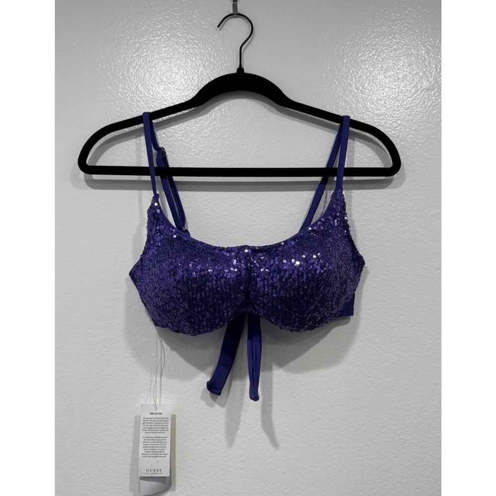 Guess Sequin Purple Bikini Top Women’s Size Large Underwire‎ Sparkle Glam Sexy